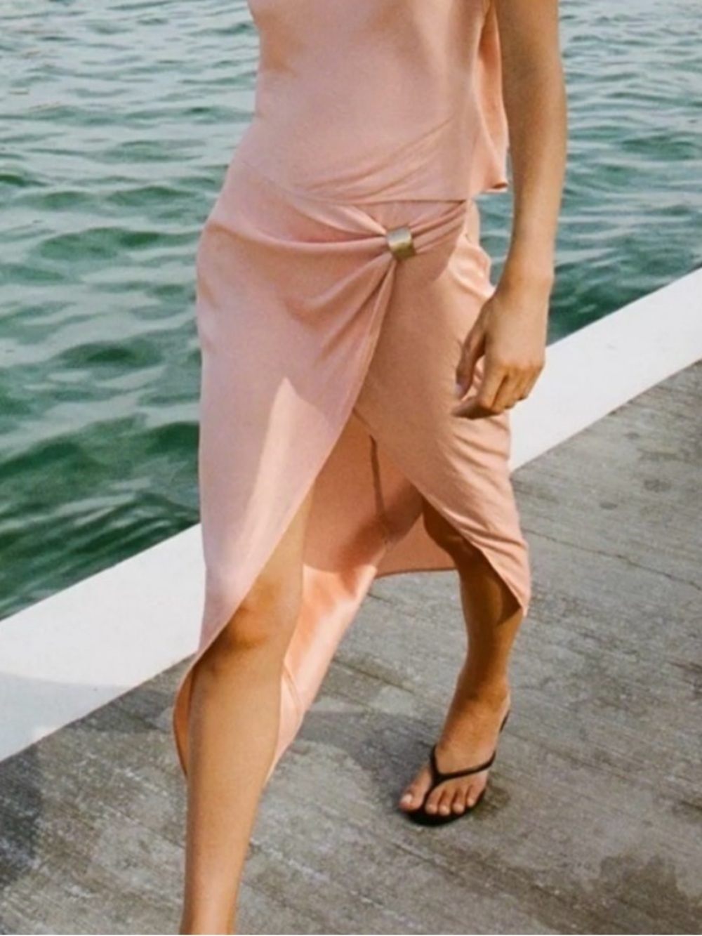 Zara NWT Satin Wrap Midi Skirt in Blush Pink - Picture 5 of 5